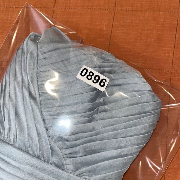 Adrianna Papell Strapless Blue Chiffon Ruffle  Dress Womes 14 - Picture 12 of 12